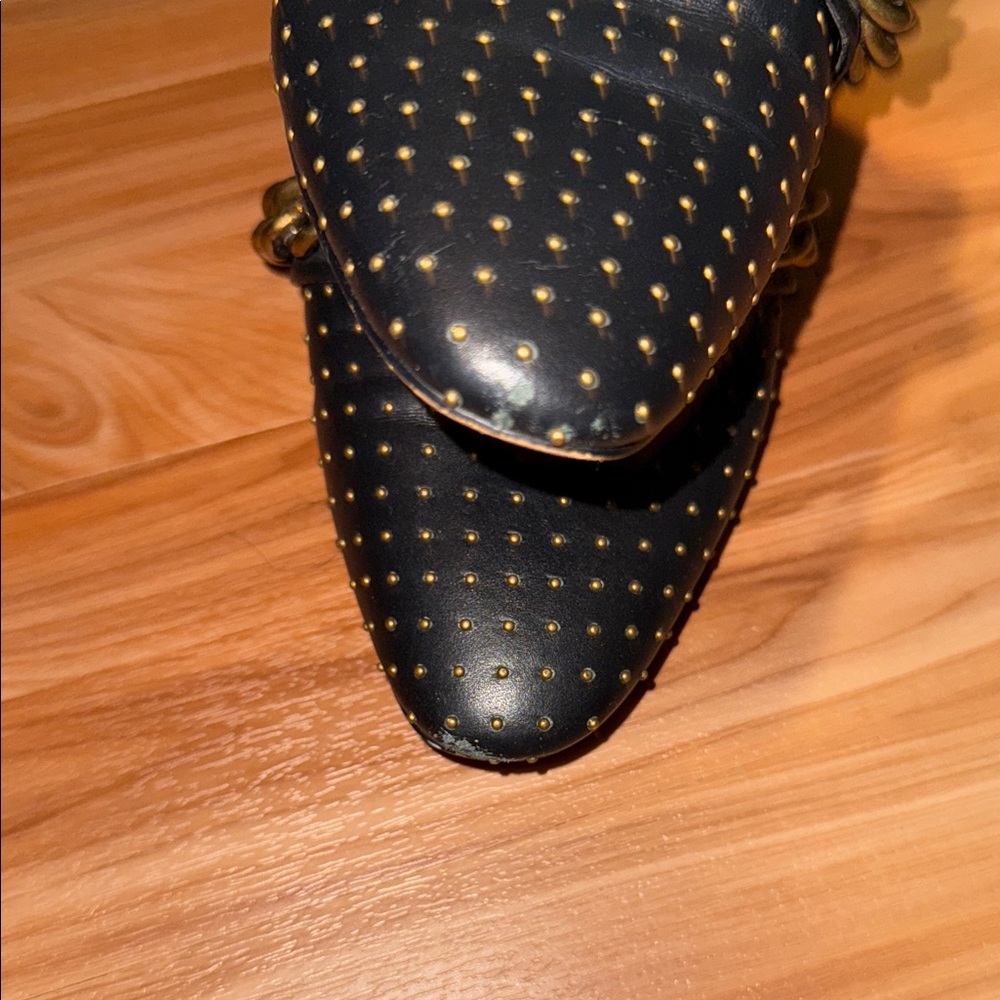 Kurt Geiger Black Leather Pointed Slip-On Mules with Gold Chain - Picture 16 of 16
